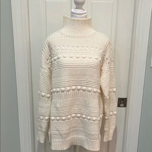 Lou & Grey Textured Cream Turtleneck Sweater Medium